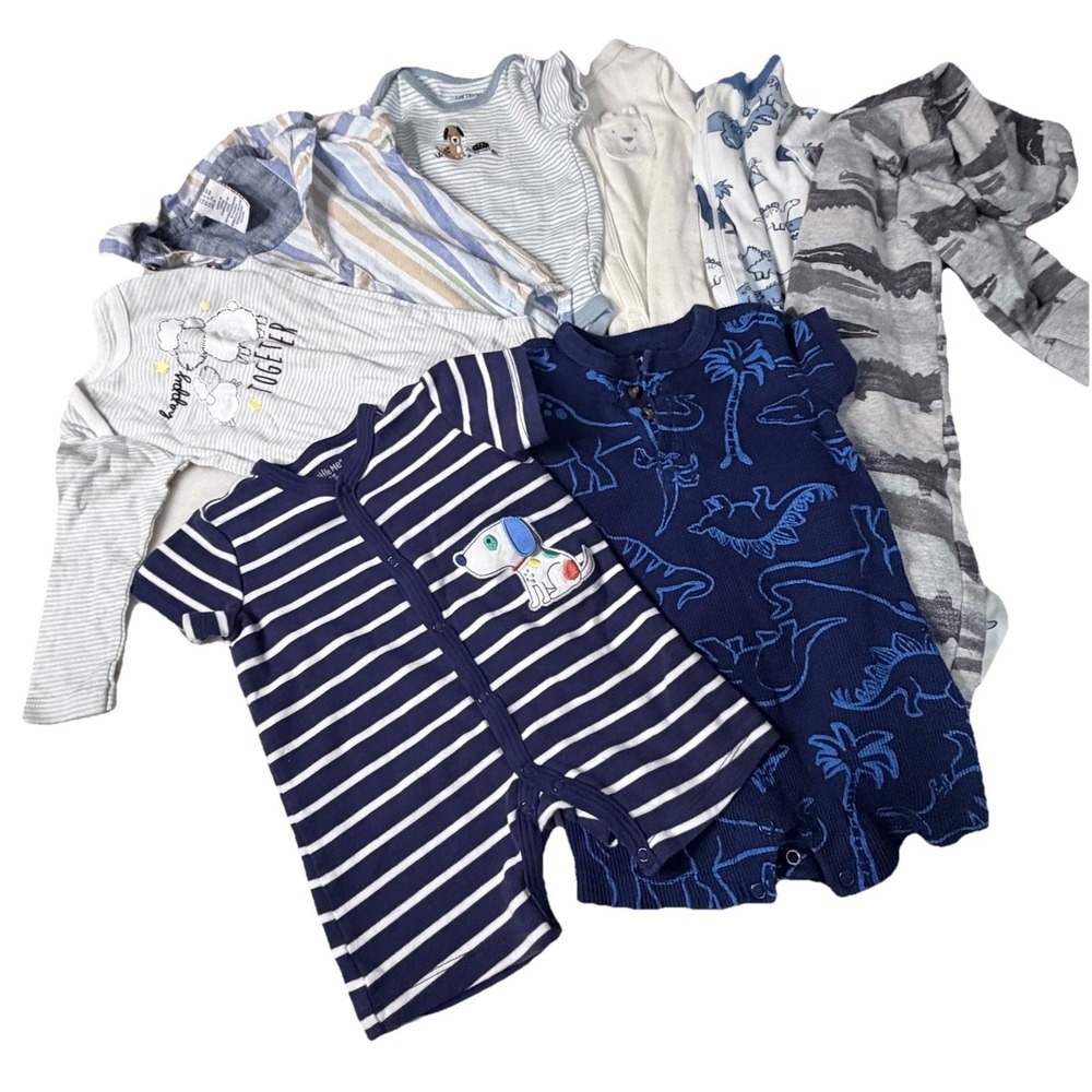 8 Pc Lot 6/9 Months Sleeper Lot One Piece Pjs Baby Boy Bodysuit Bundle Outfits